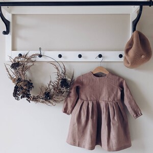 Linen dress for girls with long sleeves on the lining and buttons on the back Cappuccino