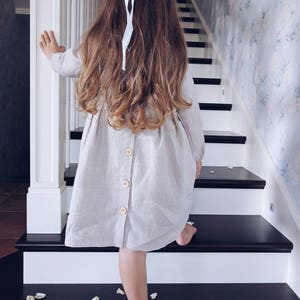 Linen dress for girls with long sleeves on the lining and buttons on the back image 6