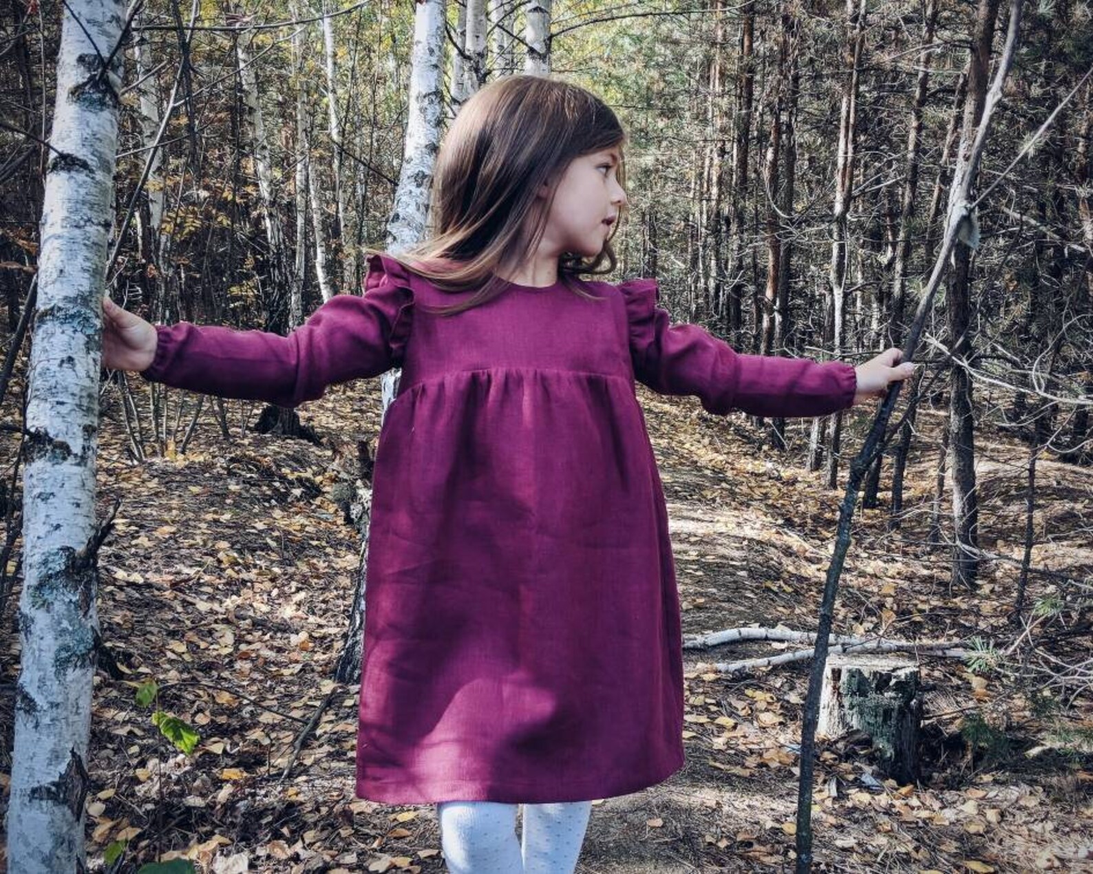 Bailey Boys Girls Flax Linen Dress - V-Back Ruffle Collar and Sash