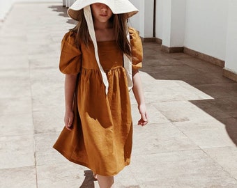 READY to SHIP! Linen Dress with short sleeves for girl