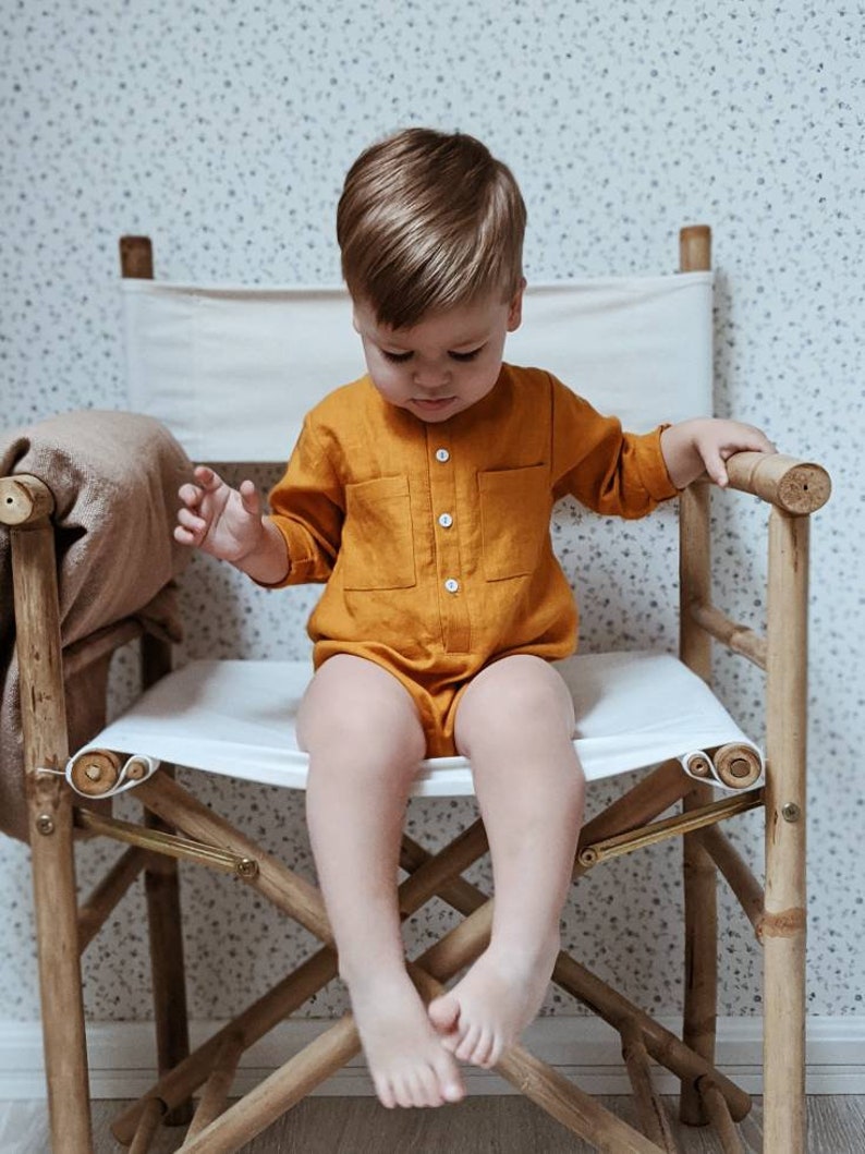 Shirt body baby boy, linen shirt body for baby, shower gift image 4