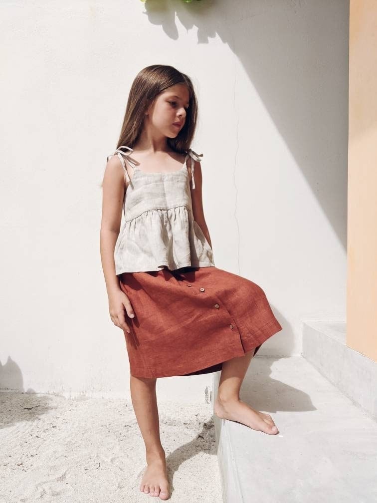 Linen skirt for a girl with buttons from natural flax | 26 colours available | Boho skirt | Casual Skirt