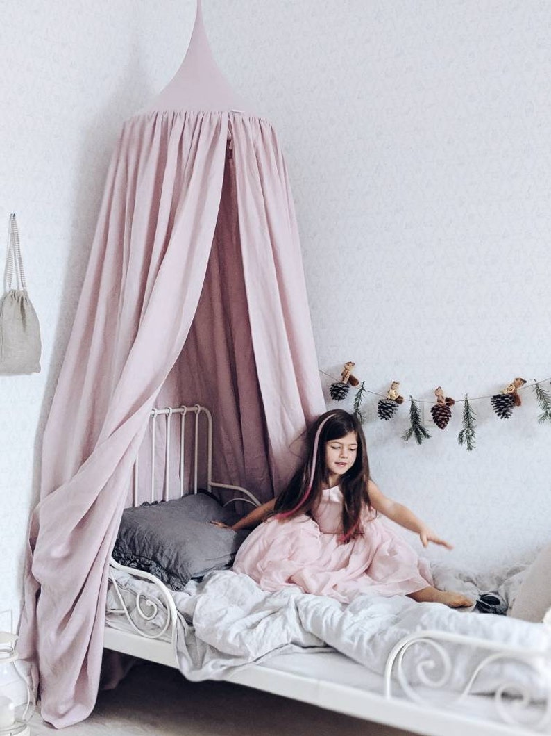 Bed hanging canopy natural linen DUSTY PINK color 13 other Etsy