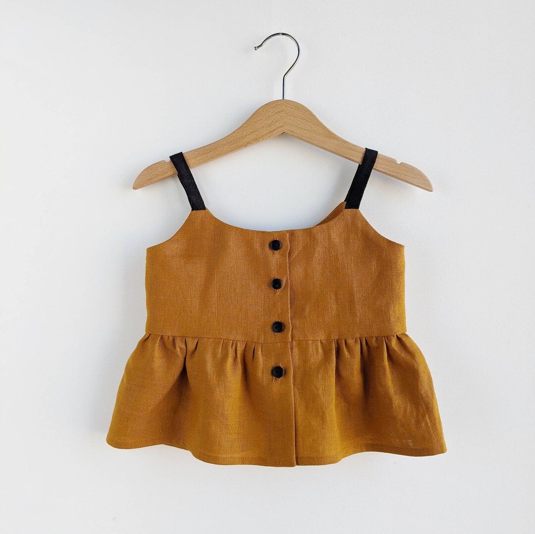 Linen Top With Wooden Buttons, Crop Top for Girls Etsy