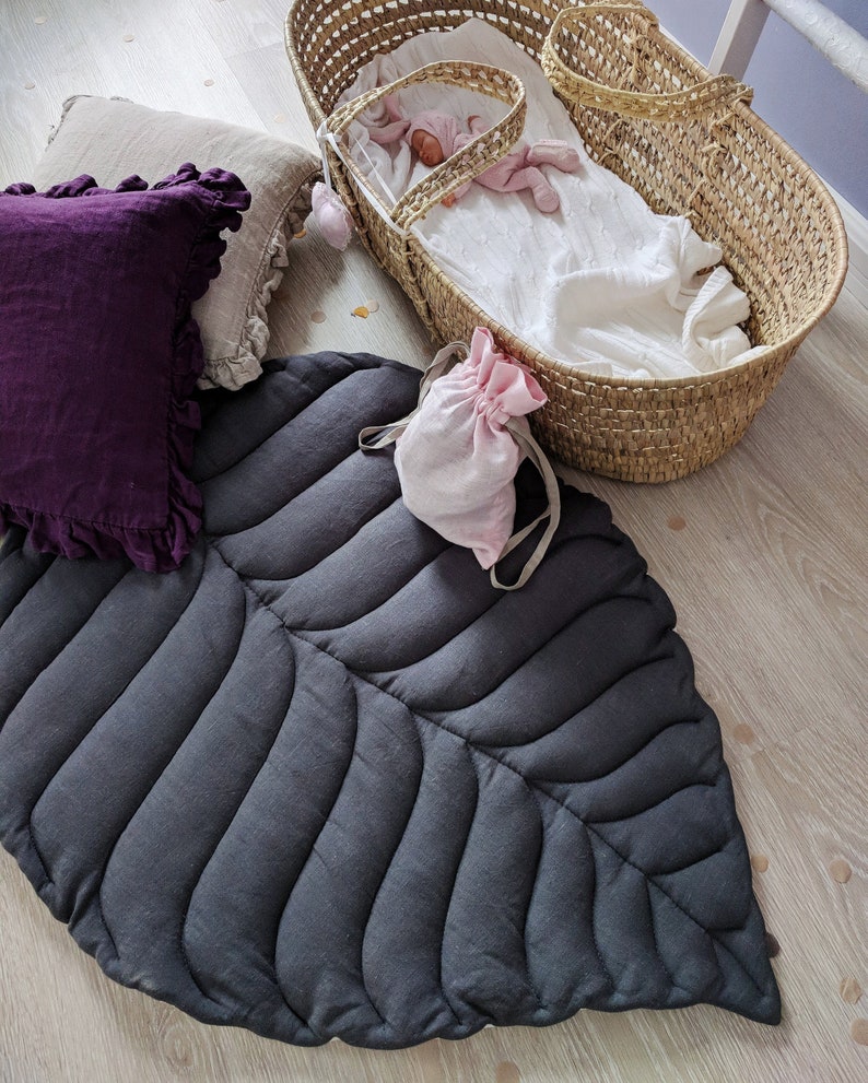 Leaf play mat from natural linen GRAPHITE color Baby Etsy