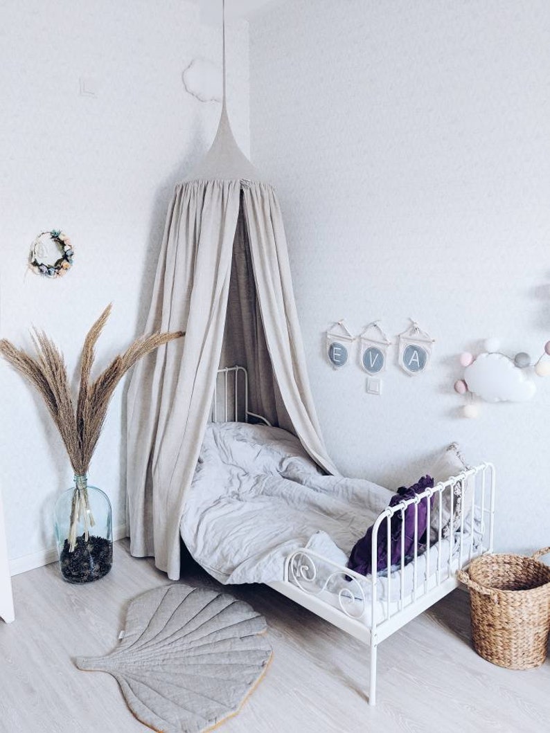 Bed hanging canopy WHITE color natural linen Nook baldachin Etsy