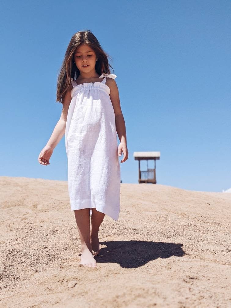 Linen Sundress with Ties: Natural Summer Dress for Girls