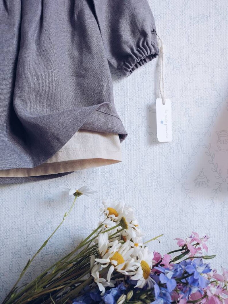 Linen dress for girls with long sleeves on the lining and buttons on the back image 4