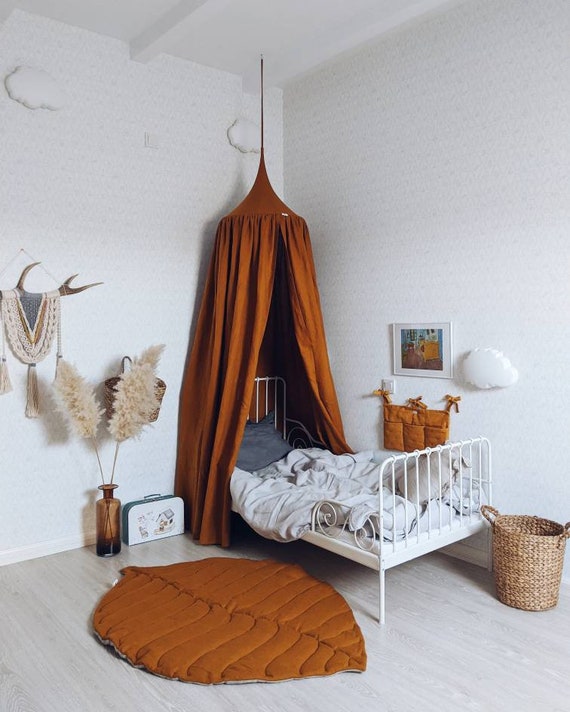 Bed Hanging Canopy Natural Linensalted CARAMEL Nook Etsy