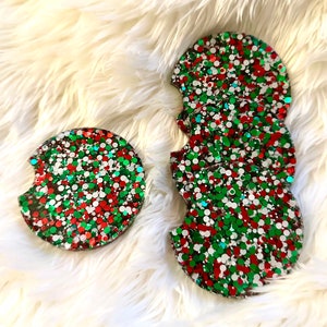 Holiday Car Glitter Coaster, car coaster, Glitter car coaster set, Glitter car accessories, Car accessories, Glitter cup holder