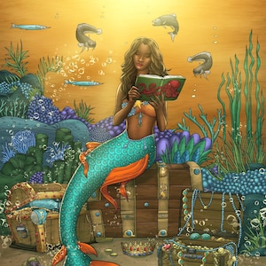 Black Mermaid Poster Print /Mermaid Fantasy Art/Mermaid Art Print/Black Girl Mermaid/Mermaid Wall Art/African American Mermaid