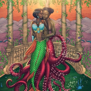 Black Girl Mermaid/Black Girl Illustrations/Mermaid Poster Print/Mermaid Couple Print/Mermaid Wall Art Adult/Melanin Art/Mermaid Lover Gift