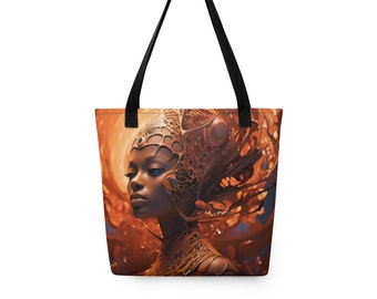 Black Woman Tote bag, African American Woman Tote Bag, Black Woman Lunch Bag, Afrofuturism Tote Bag