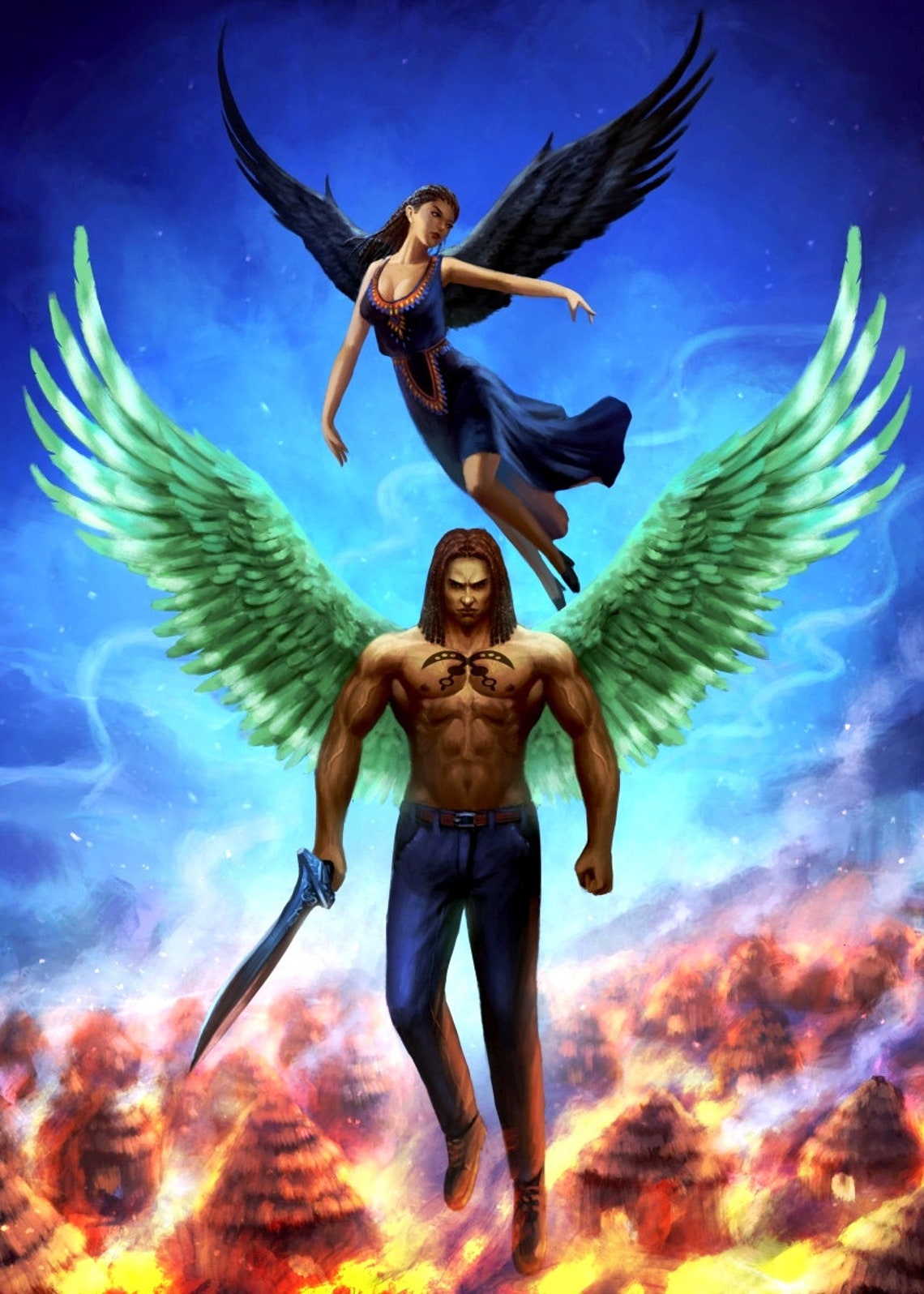 African American Angel Couple Home Decor Wall Art Print Poster Etsy