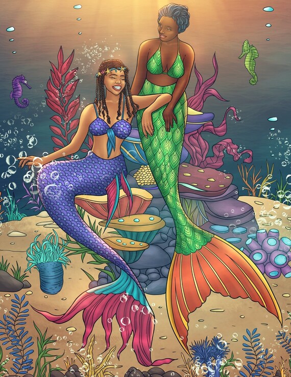 Mermaid Fantasy Art/black Mermaid Art Print/mermaid Poster Etsy