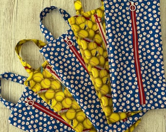 Water Resistant Travel Shoe Bag: Cotton Baseball Print, Made in UK