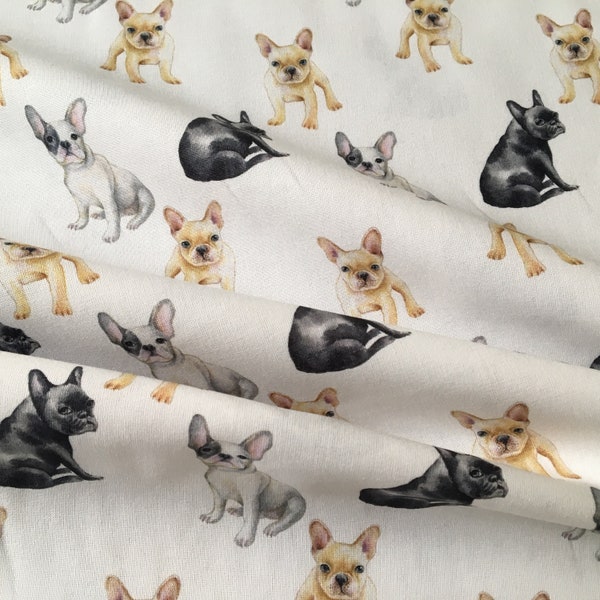 French BullDog Dogs Print 58" Wide 100% Cotton Fabric for Sewing Cushions, Cosmetic Bag, Pets Accessories,