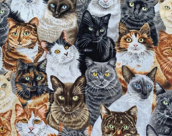 Mixed Breed of Cats Print Fabric, 100% Craft Cotton Kitty Print Fabric for Sewing Clothing, Quilting, Crafting, FQ Half Metre or Metre UK