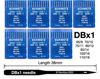 DBx1 Schmetz Industrial Sewing Machine Needles 16x231 287WH 1738 R Sizes 65/9, 70/10, 75/11, 80/12, 90/14, 100/16, 110/18