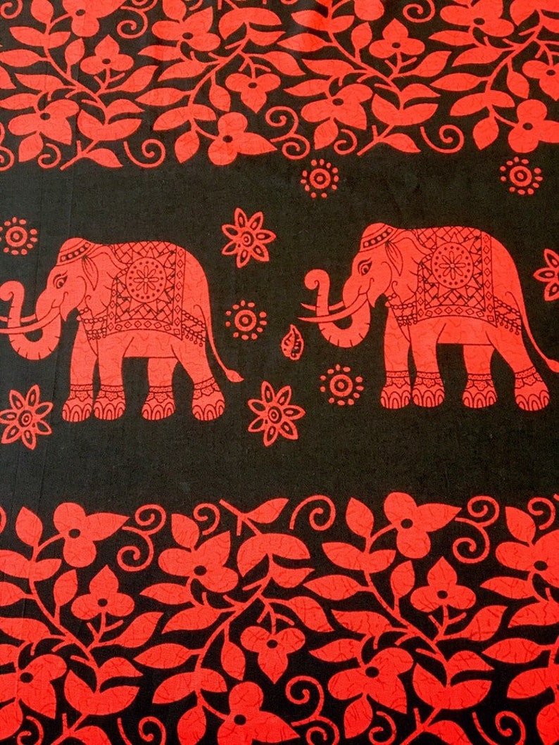 White on Red Elephant Design 100/% Cotton Fabric By The Metre