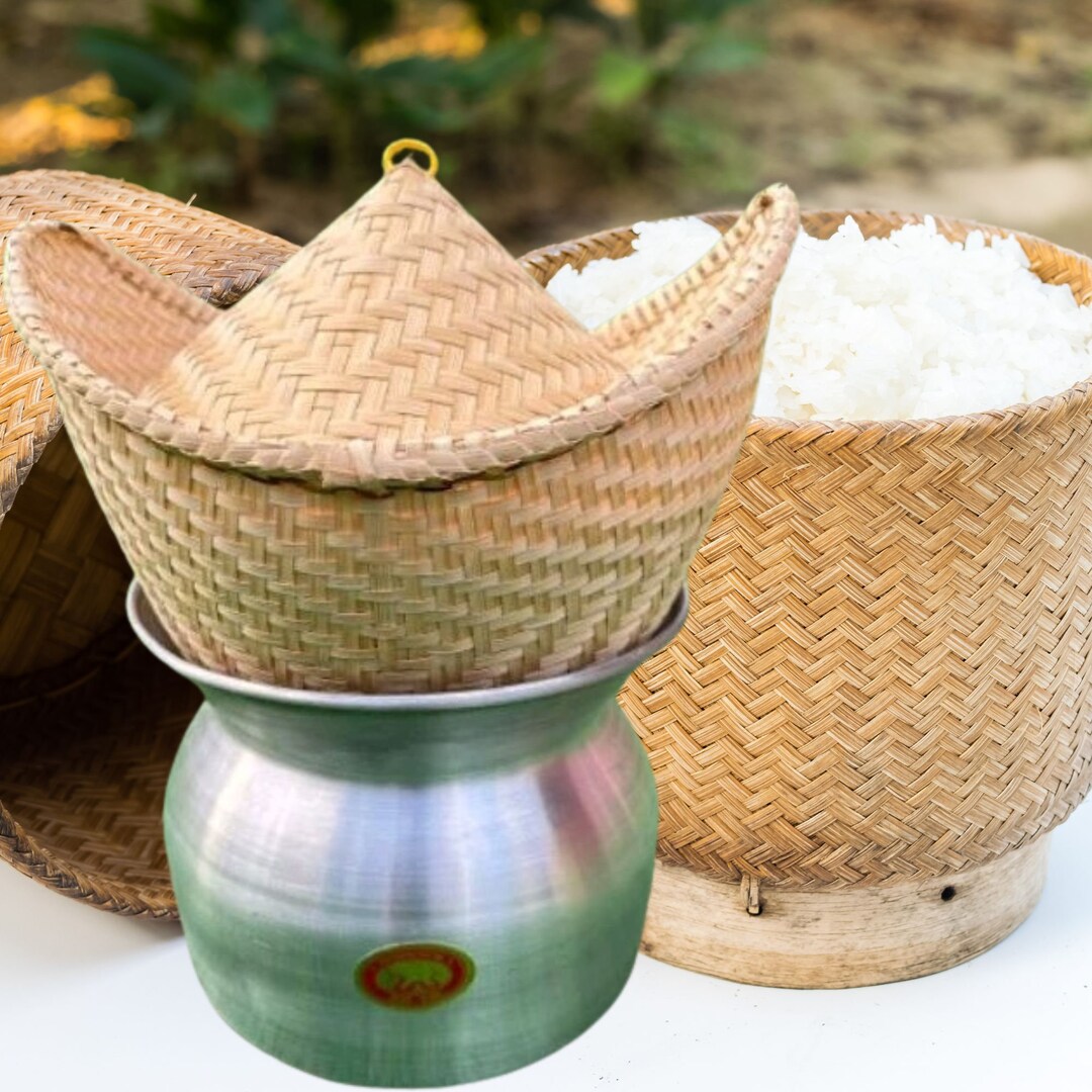 Set of Sticky Rice Steamer Pot Bamboo Basket With Lid. Etsy