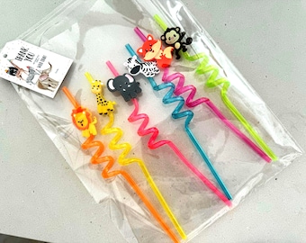 1 Animal Theme Birthday Straw, Wild One  Safari Theme Birthday Favors, Jungle Theme Party Favors, Baby Shower Favors, Goodie Bag Party Favor