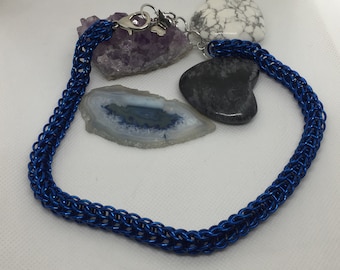 Persian Blue Chainmaille Necklace / Blue Necklace / Blue Chainmail Necklace