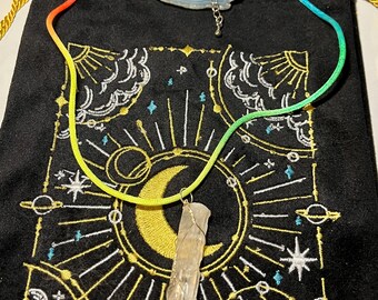 Wire Wrapped Quartz Point Rainbow Necklace