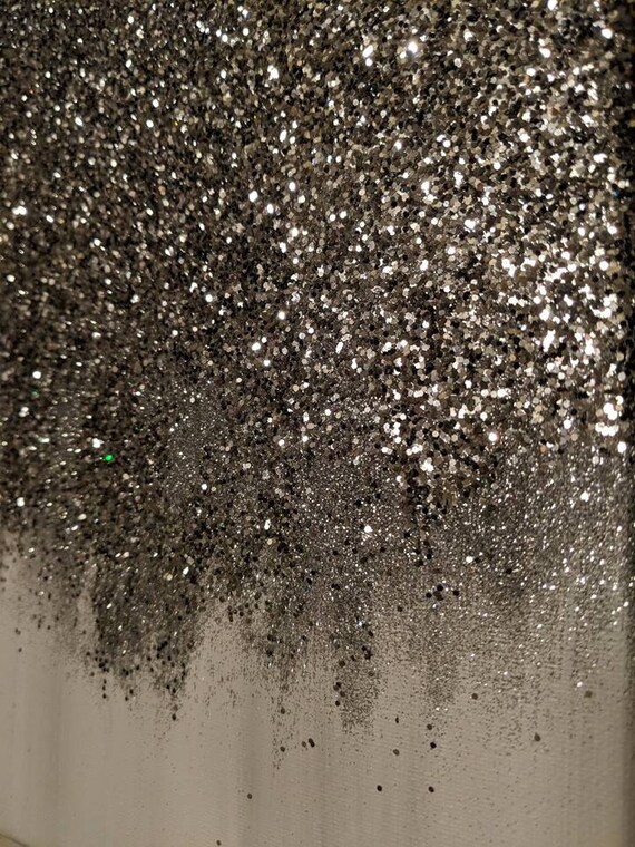 Abstract Glitter Painting Custom Modern Chic Home Decor Silver And White