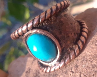 Turquoise on Copper "Cuff" Ring - Done in the Same Southwestern Style as the Cuff Bracelet But For Your Finger - US size 9 1/2