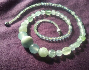 March Birthstone - Aquamarine Popori - Round Graduated Smooth and Faceted Aquamarine Beaded Necklace with varying degrees of translucency