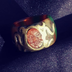 Happy Sun - Sunstone and Multicolored Agate Thumb Ring with Brass Inlay (discounted prototype) - US size 13