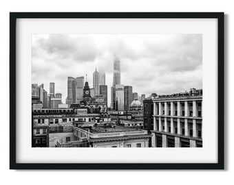 Shanghai Skyline in the Early Morning - China Architecture Black and White Fine Art Print, Wall Art, Home Decor