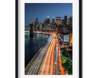 Franklin D. Roosevelt East River Drive at Night - New York Cityscape Photography  Color Fine Art Print, New Yorker Wall Art