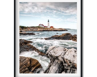 Faro di Portland Head a Cape Elizabeth, Maine - Fotografia del faro, stampa artistica a colori, arte murale