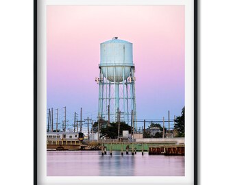 Sunset at Long Beach Water Tower Print, New York Architecture Photography, New York Wall Art