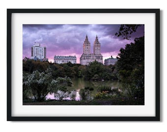 Sunset Appear at Purple Color over the Lake in Central Park - New York Cityscape Photography Color Fine Art Print, New Yorker Wall Art