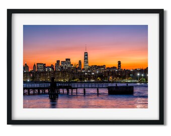 Orange Sunset Color Splash on East River and Lower East Manhattan - New York City Color Fine Art Print, New Yorker Wall Art
