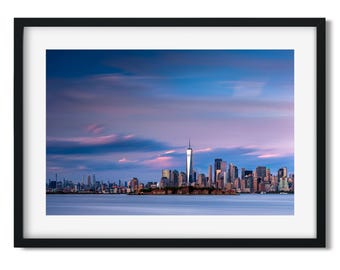 Lower Manhattan and Ellis Island at Sunset - New York Cityscape Photography Color Fine Art Print, New Yorker Wall Art