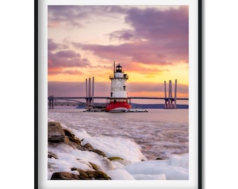 Tarrytown Sleepy Hollow Lighthouse at Sunset New York - Lighthouse Photography Color Fine Art Print, Wall Art