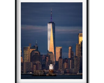 Robbins Reef Lighthouse at Dusk in New York City - Lighthouse Photography Color Fine Art Print, Wall Art