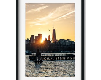East River Sunset Silhouettes of World Trade Center - New York City Photography Color Original Art Print, New Yorker Wall Art