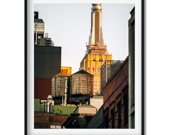 Water Tower with Empire State Building 2023 - New York City Photography Color Fine Art Print, New Yorker Wall Art