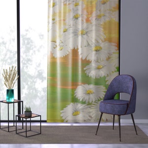 Gordijn madeliefjes | Cottage Core Boho bloemen transparant raampaneel | Onderdeel van Designer Home Decor Collection | Vintage chill-sfeer