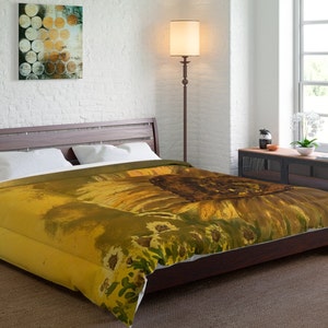 Comforter Made from My Hand Painted Art "OG Sunflower" | Boho Floral Blanket | Maximalist Bedroom Decor | Unique Gift for Home | in 4 sizes