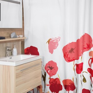 Red Poppies Floral Shower Curtain: Hand-Painted Boho Bathroom Decor