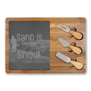 Engraved Slate Charcuterie Board | Acacia Wood, Cheese Knife Set included in larger sets, 4 Sizes Available