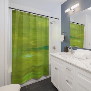 Green Abstract Watercolor Shower Curtain: Minimalist Bathroom Decor