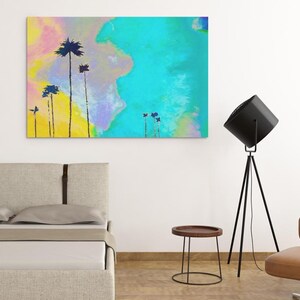 Vibrant Pastel Palm Tree Wall Art Canvas, Tropical Colorful Decor, Beach House Decor, Gift for Art Lovers, Colorful Home Decor for Nursery