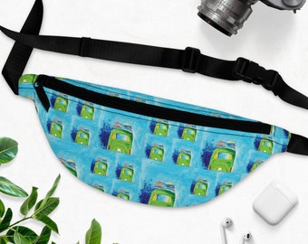 Beach Van Fanny Pack w/Inside Divider for Organizing, Adjustable Strap -Fit Waist or Crossbody, and Back Zip Pocket, Great Safe Travel Gift